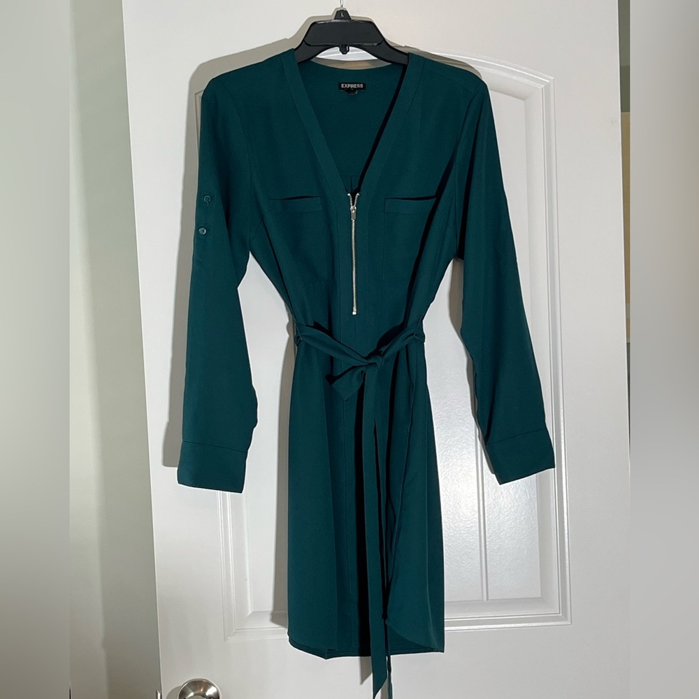 Express  Green Belted Dress with Zip Detail